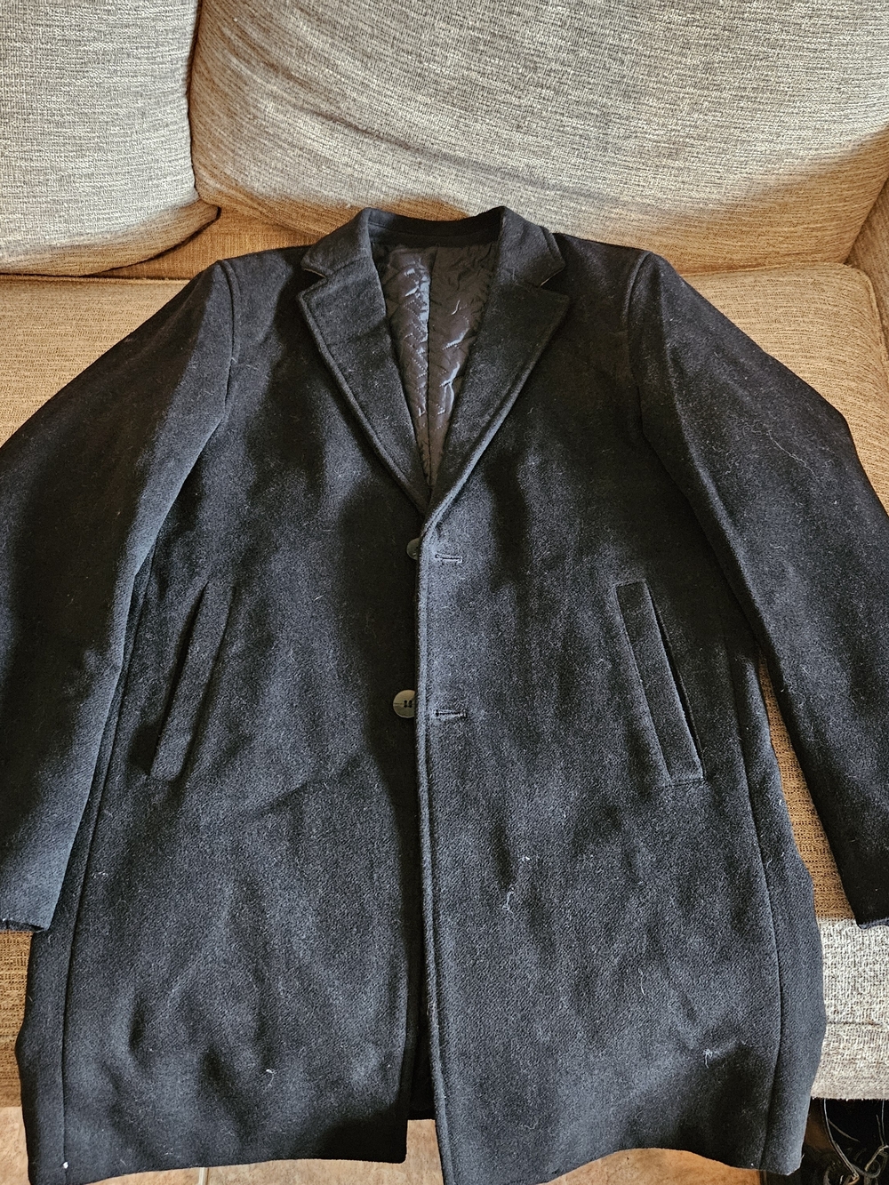 Men's Black Wool Blend Overcoat